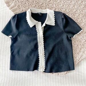 Express Cropped Sweater Scallop Sleeve